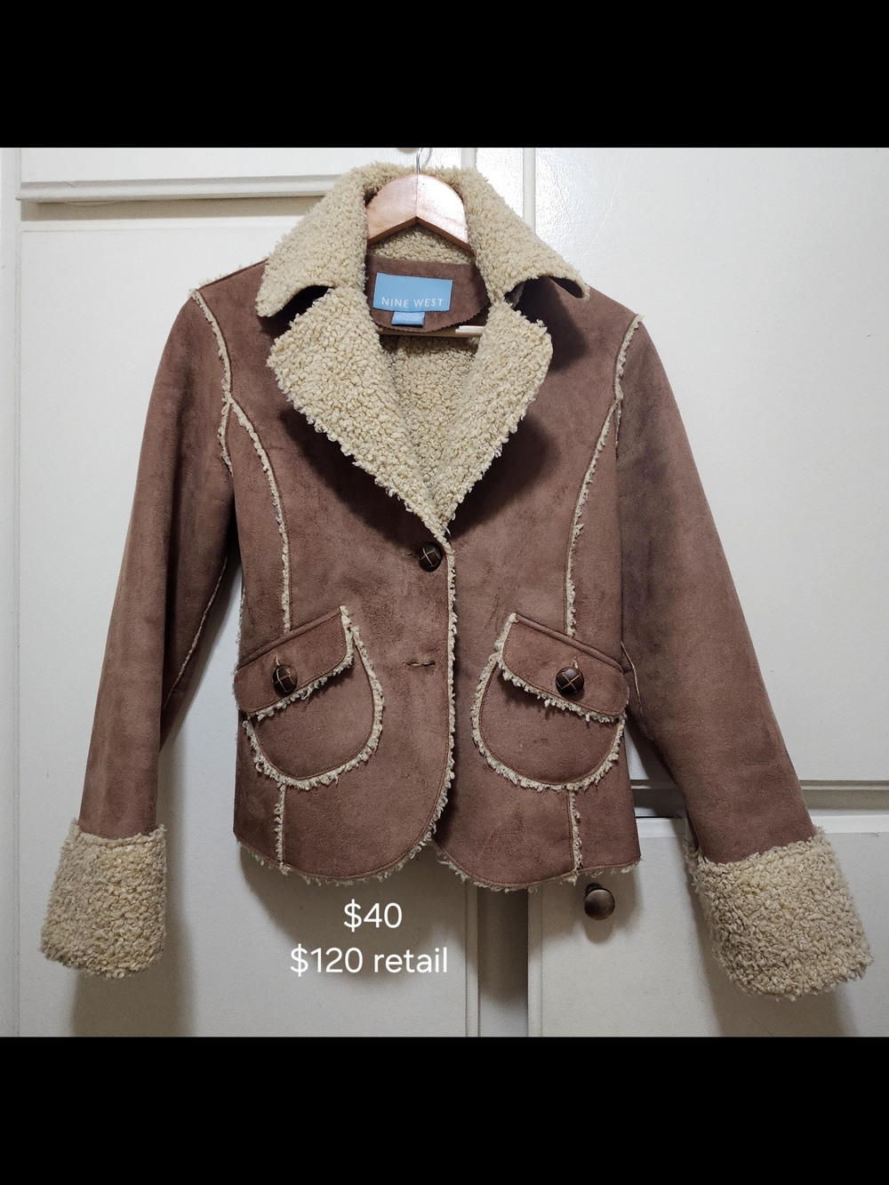 Nine West Brown Faux Suede Shearling Jacket